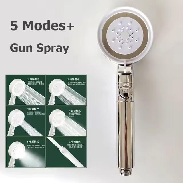 New 5 Modes Large Flow Supercharge Rainfall Shower Head 175mm High Pressure Top Spray Rain Showerhead Set Bathroom Accessories