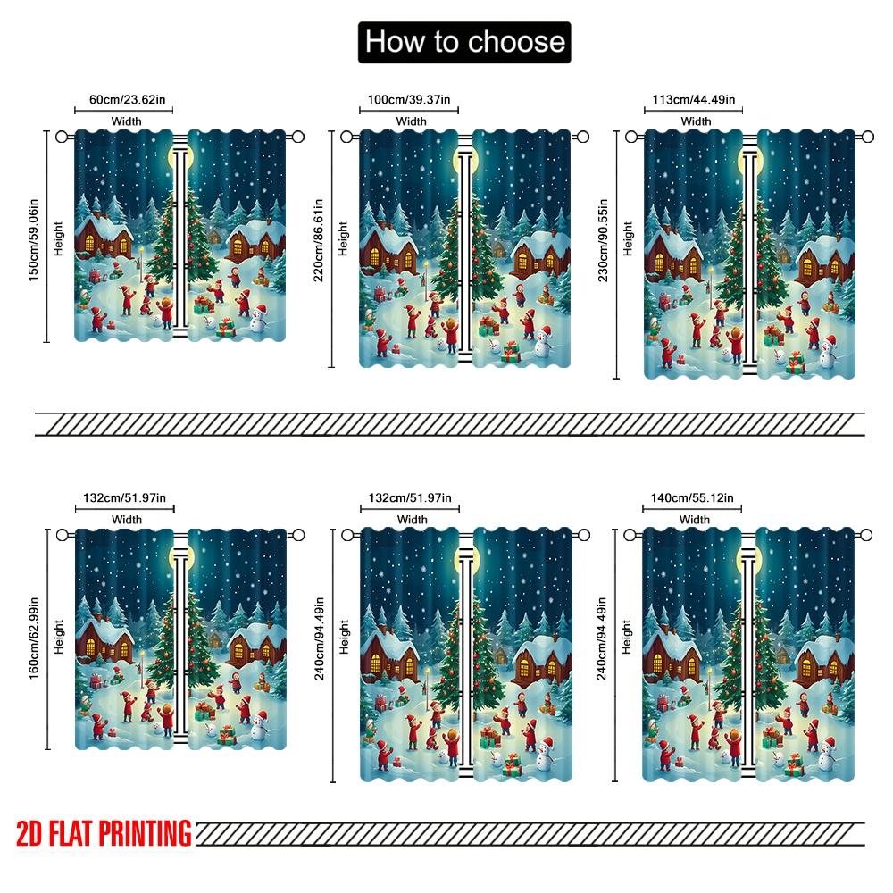 2pcs,2D plane printing Minimalist Curtains Christmas Tree Snow Night (3) Versatile Fabric (without rod) Gifts for Bedroom &