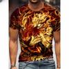 Męski T-shirt z krótkim rękawem z okrągłym dekoltem i nadrukiem cyfrowym 3D tygrysa - Modny Oddychający Wygodny Top na Lato Oversize