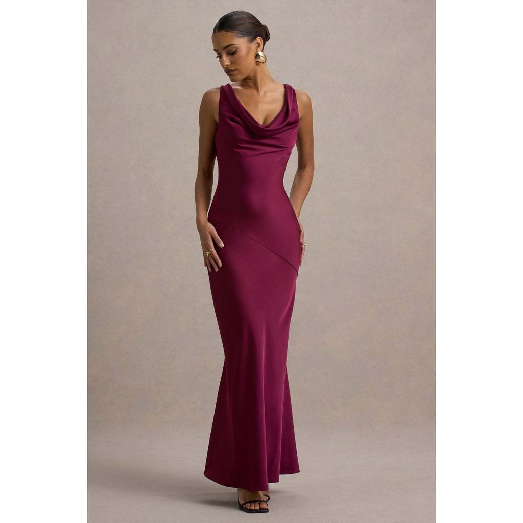New Elegant Satin Mermaid Bodycon Backless Sexy Evening Prom Dress for Women, Cross-Border Cocktail Party Gown
