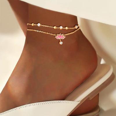 Multilayer Stainless Steel Chain Lotus Pendant Women Jewelry Gift Beach Ankle Chains