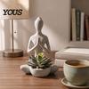 Dekorative Meditationsstatue 3D-gedruckte Yoga-Figur Blumentopf für Sukkulenten und Luftpflanzen, Minimalistisches Heimdekorationsornament Zen-Stil Skulptur