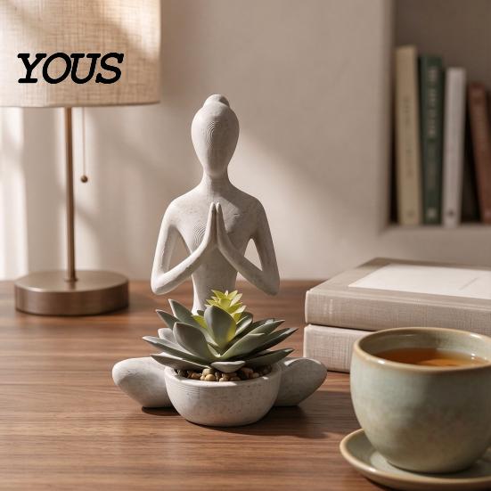 Dekorative Meditationsstatue 3D-gedruckte Yoga-Figur Blumentopf für Sukkulenten und Luftpflanzen, Minimalistisches Heimdekorationsornament Zen-Stil Skulptur