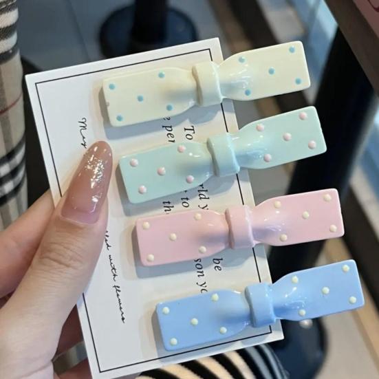 4Pcs Girl Hairpin Dot Print Hollow Bow Tie Design Hair Clips Lightweight Non-Damaging