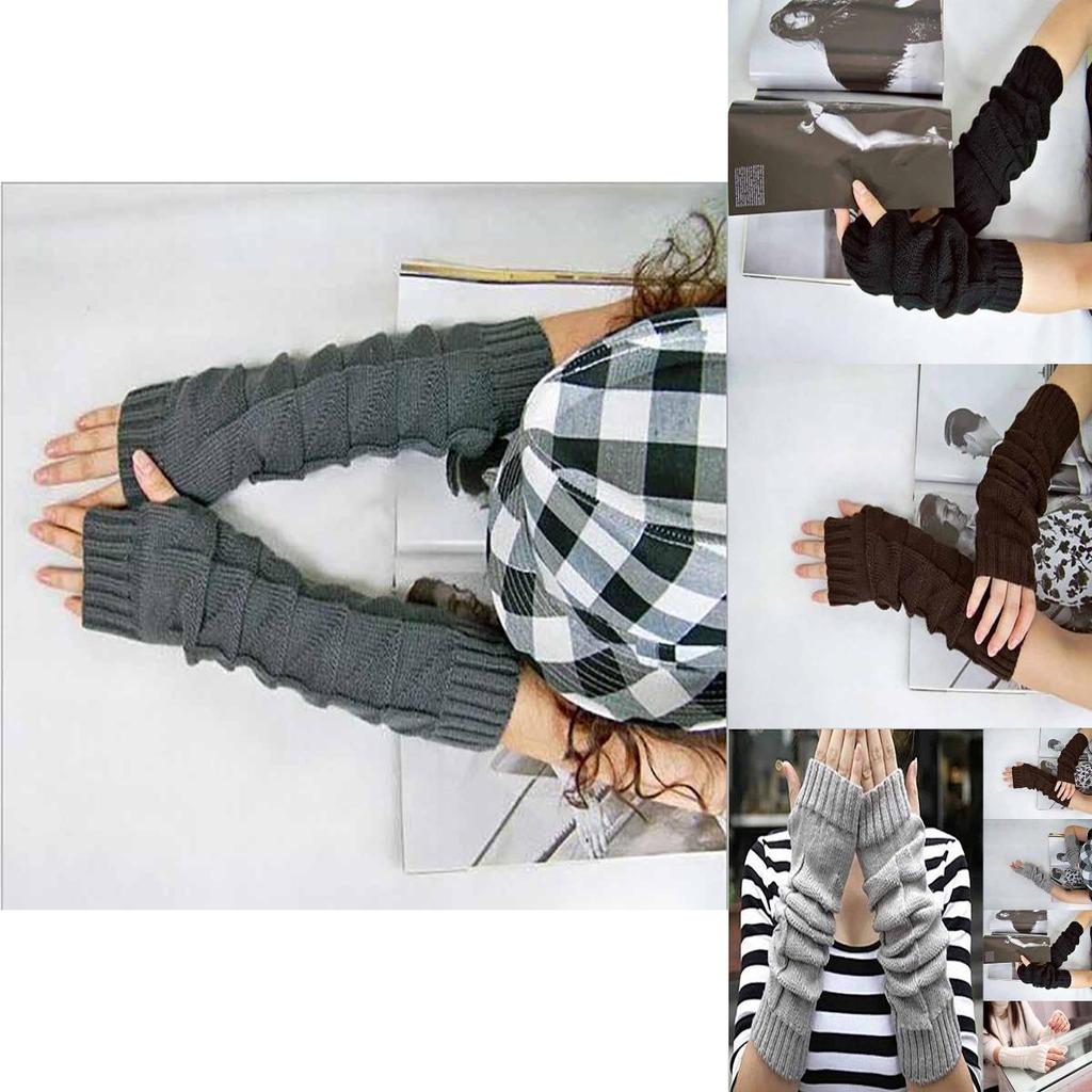 Chic Knitted Crochet Arm Warmers Long Fingerless Gloves For Trendy Women