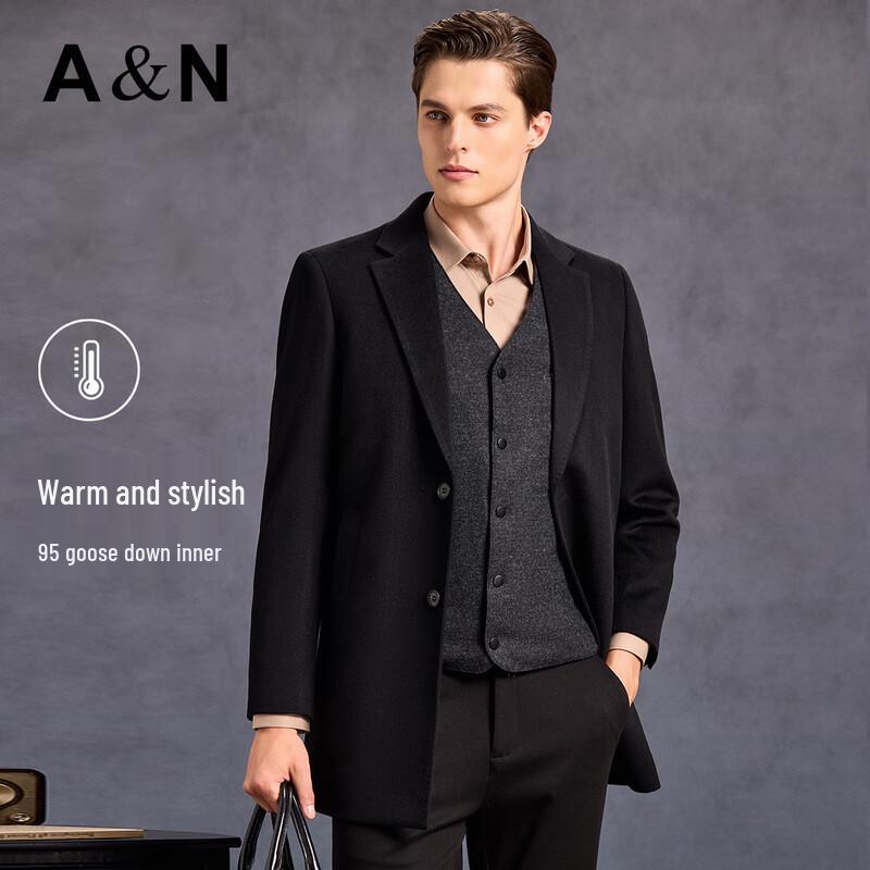 Antonio Men's Cashmere Wool Blend Mid-Long Coat with Detachable Down Liner