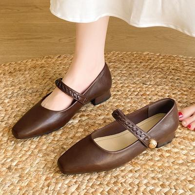 Zapatos de tacón bajo de una sola pieza para mujer, moda, puntera cuadrada, boca poco profunda, una correa, suela blanda, antideslizantes, resistentes al desgaste, zapatos de caña baja