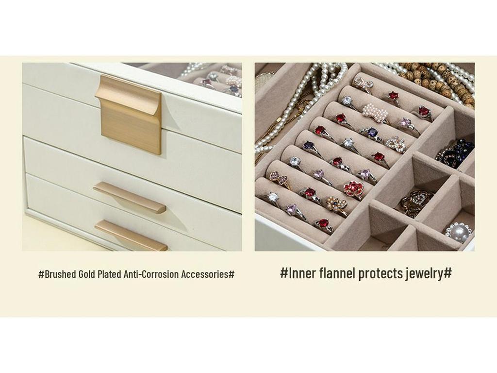 Gold Three-Layer Jewelry Box with Window for Necklaces and Earrings