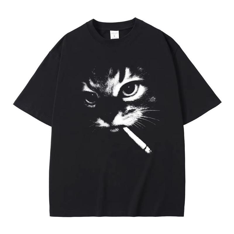 Lustige Meme Rauchende Katzen Gesichts Grafik T-Shirts Herren Damen Freizeit Vintage T-Shirts Herren Übergröße T-Shirts Katzen Liebhaber Geschenke