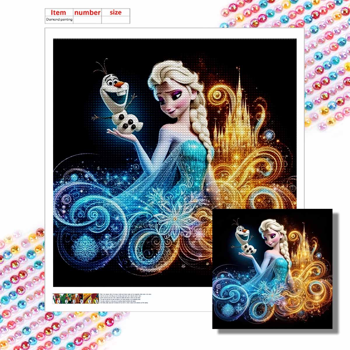 

DIY Diamond Painting Round Diamond Elsa and Olaf Full Diamond Mosaic Home Decoration Painting Cross Stitch Kit Round 20x20cm