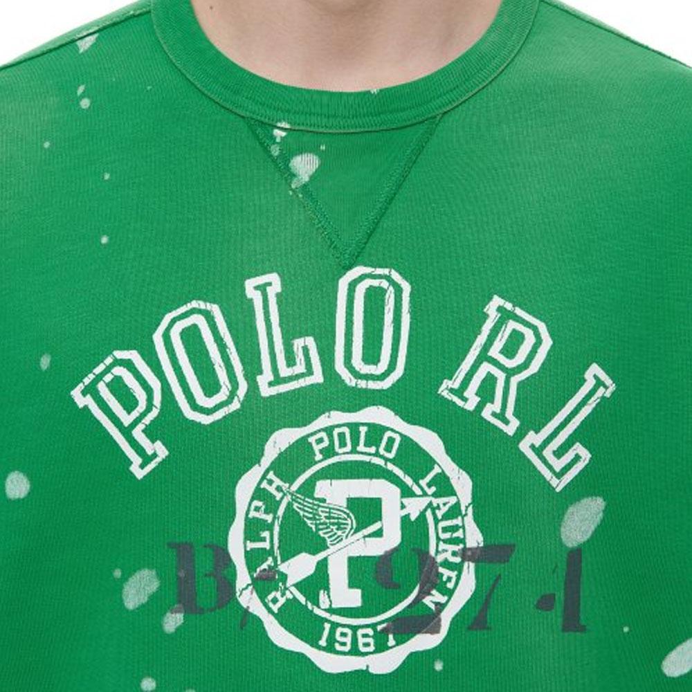 Polo Ralph Lauren SS22 Mikina s dlouhým rukávem a kulatým výstřihem s potiskem loga Splash Pánská mikina Zelená MNPOKNI16821991-300