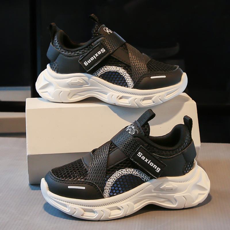 Kids Sports Shoes Mesh Breathable Children Running Shoes Hook&loop Comfortable 2025 New Students Basketball Shoes Soft Sole