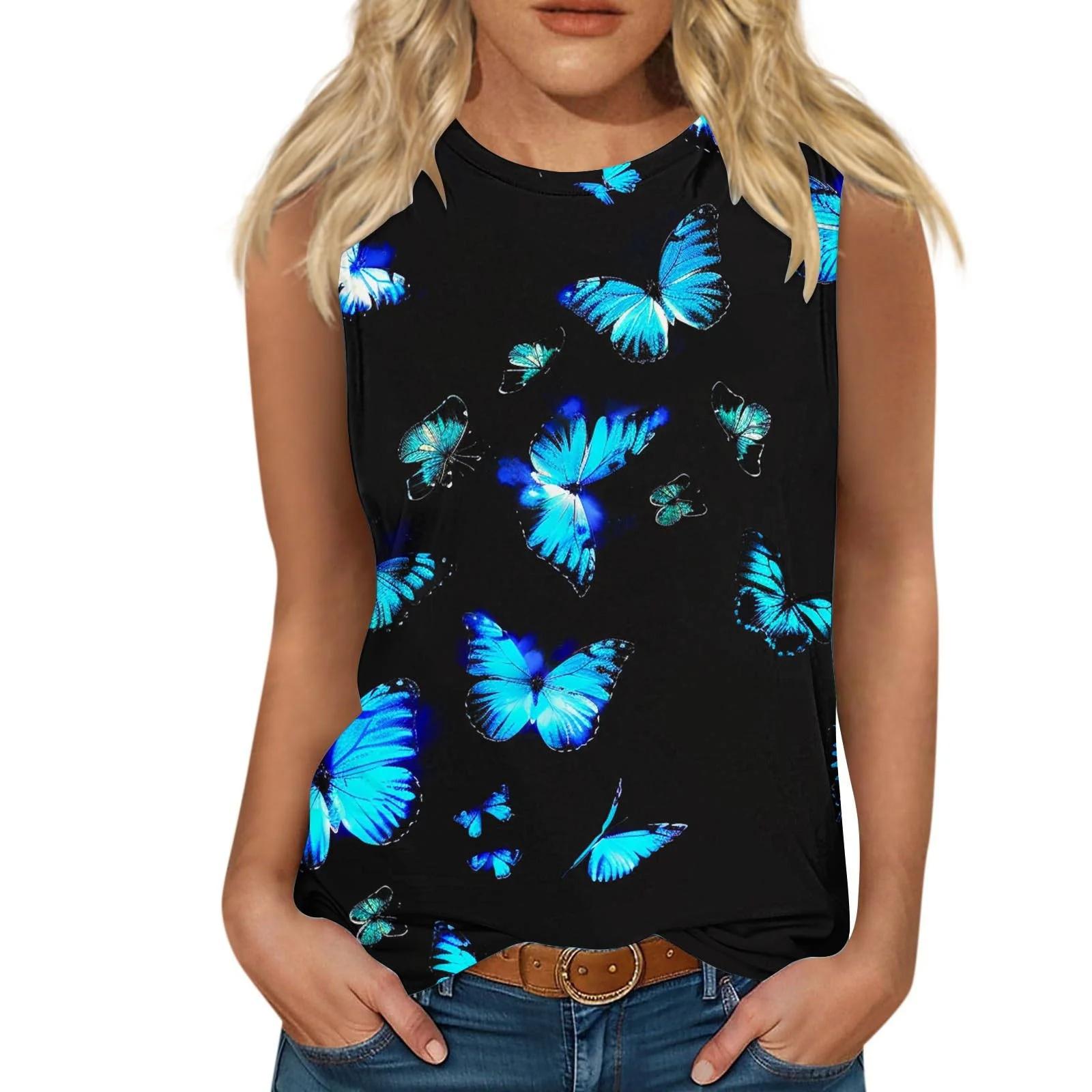 

Women s 3D tree flower printed sleeveless T-shirt, round neck off shoulder casual floral vest, Y2K sleeveless top, T-shirt, women s clothing S