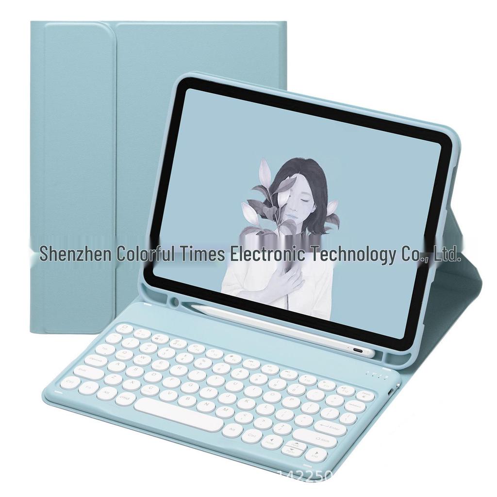 iPad Round Key Bluetooth Keyboard Leather Case with Pen Slot for Air/Pro/A16