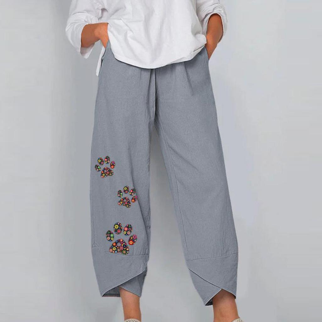 Women's Summer Casual Loose Cotton And Linen Embroidered Wide-leg Pants