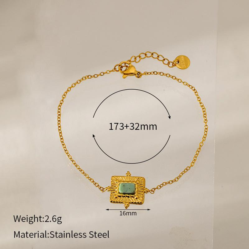 French retro natural stone series turquoise pendant bracelet girl personality high sense gold-plated stainless steel necklace