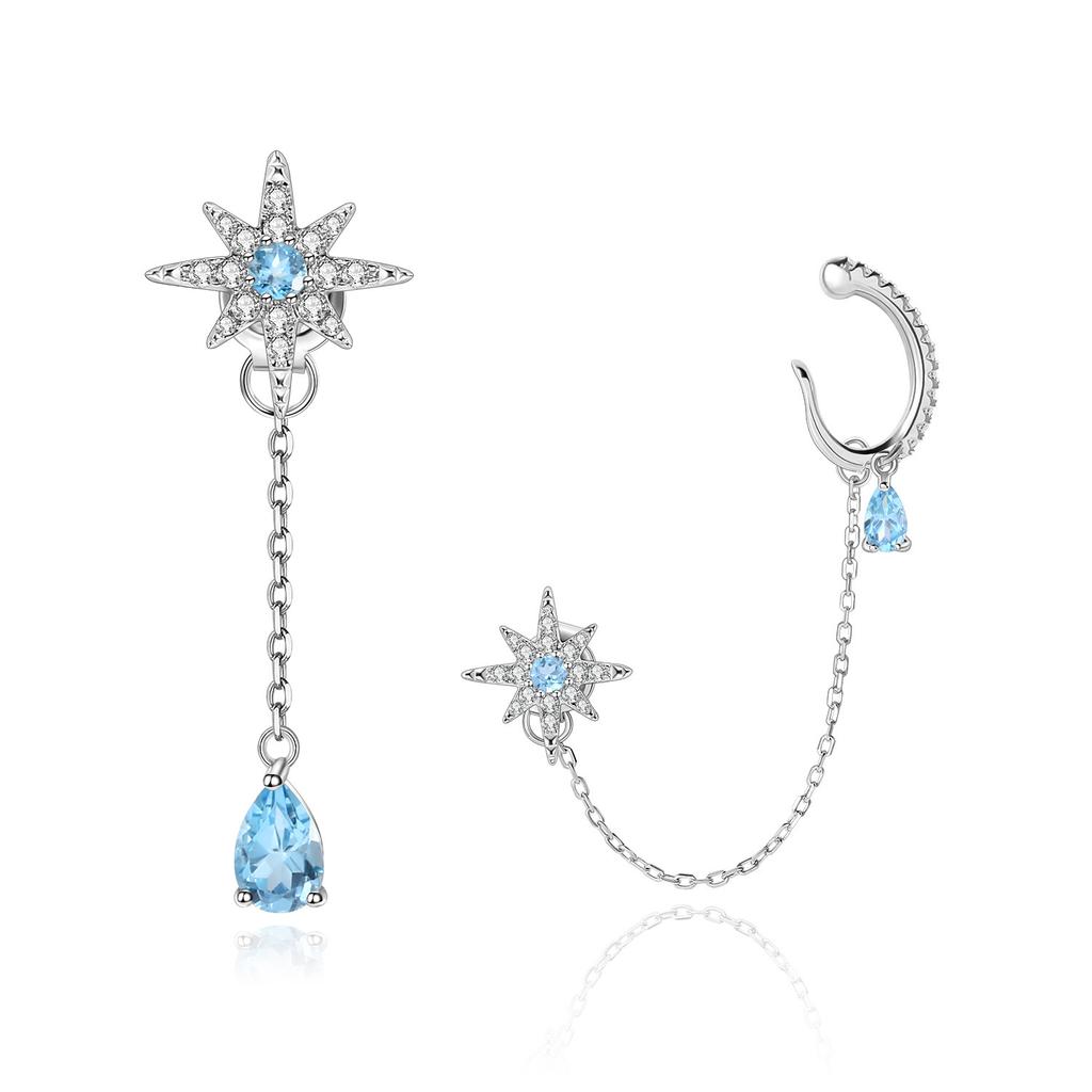 Mid-length Gemstone Earrings, High-end Natural Colored Gemstone S925 Sterling Silver Asymmetrical Earrings