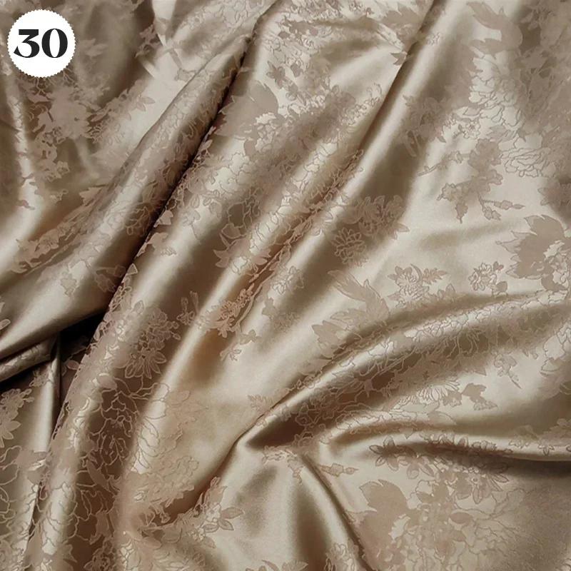 Vintage Kyselina octová Saténová látka Měkký vzor květinových větví Žakárová látka na Oblečení Šaty Sukni Cheongsam DIY Šití Textil