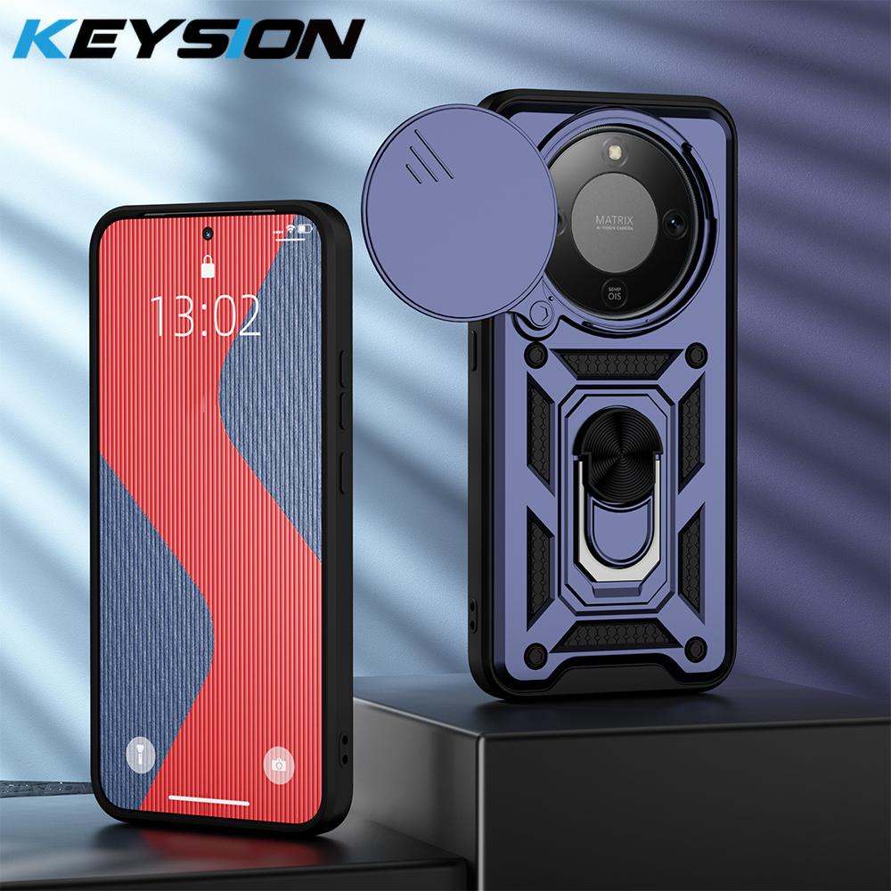 

KEYSION Противоударный чехол для HONOR X9d 5G Защита объектива камеры-слайдера Металлическая кольцевая подставка Чехол для телефона для Huawei Magic 8 Lite 5G for Honor X9d синий