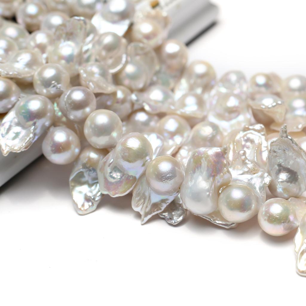 Baroque Handmade Fishtail Pearl 15-23mm, White Natural Freshwater Pearls Beads for Jewelry Making DIY Necklace Accessories, Mother's Day Crafts 36cm