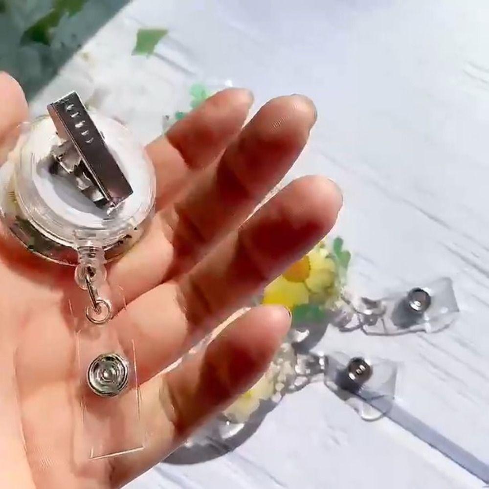 Resin Pressed Floral Key Holder Transparent Card Badge Holder ID Lanyard Reels Keyring Badge Reel