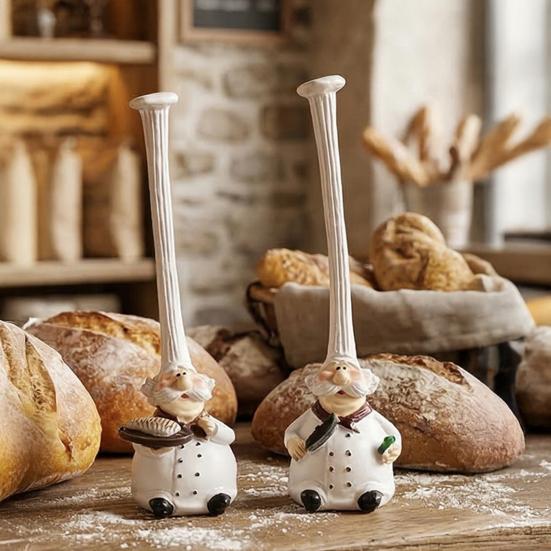 Glatte Polierte Harzfigur 2 Stück Kochfigur mit Hohem Hut für Küchen- und Restaurantdekoration, Handbemalte Cartoon-Tischdekoration Puppen mit Ständer