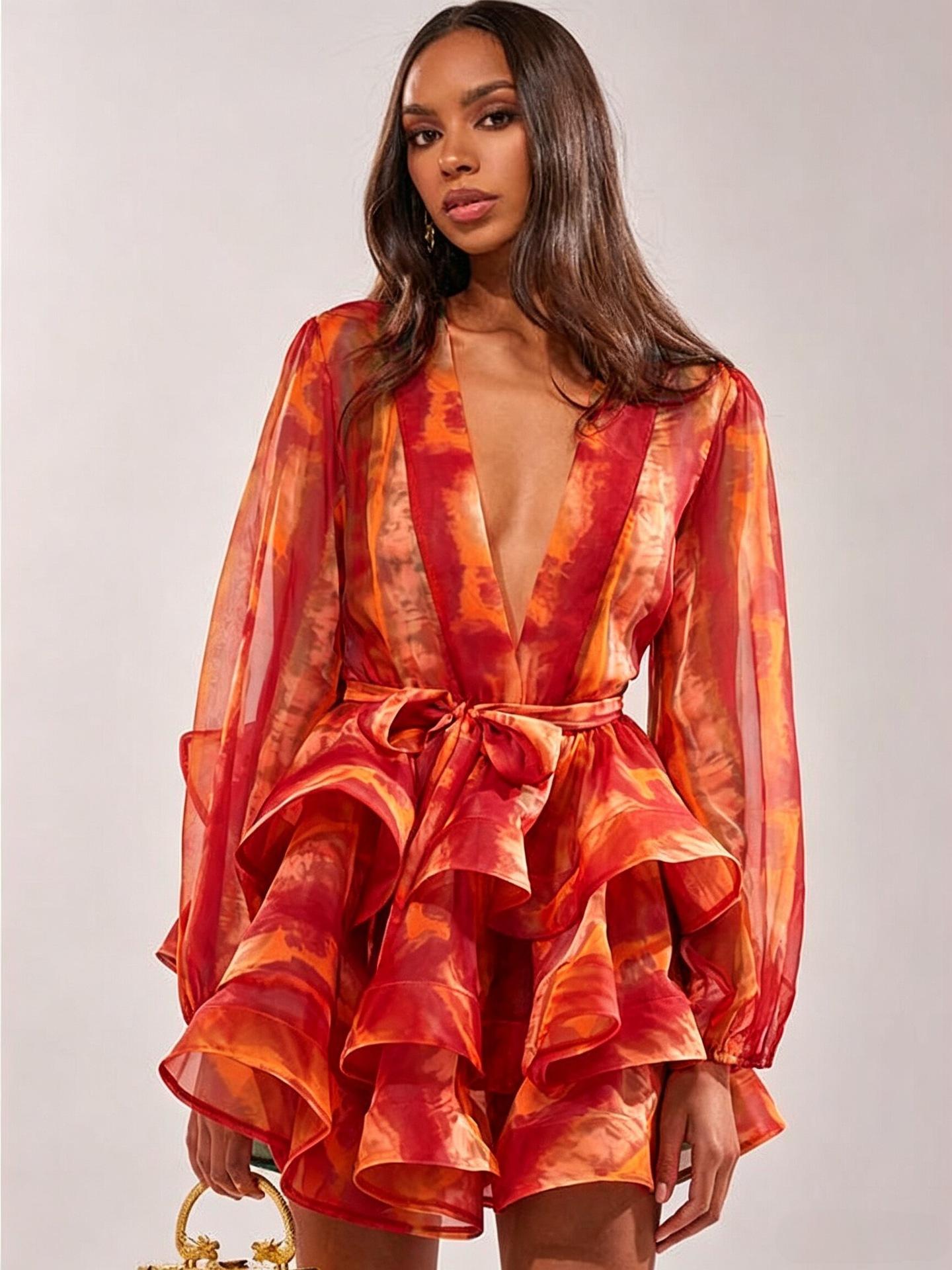 European and American tie-dye deep V