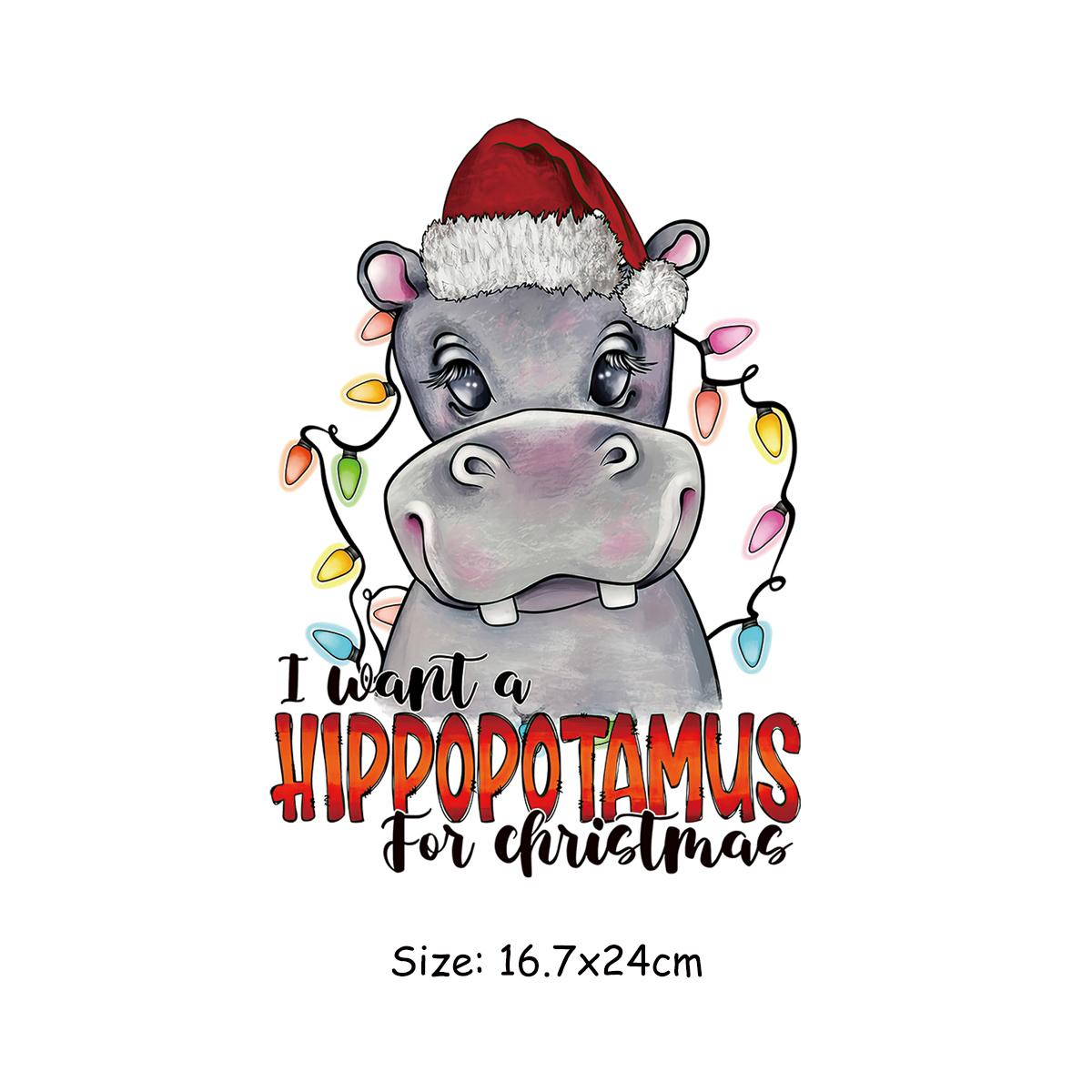 

1 шт., наклейка с милым улыбающимся бегемотом, теплопередающая наклейка, текст с бегемотом, красочные огни, красная шляпа, одежда для животных, утюг на наклейке, для ткани для шляп, одежды