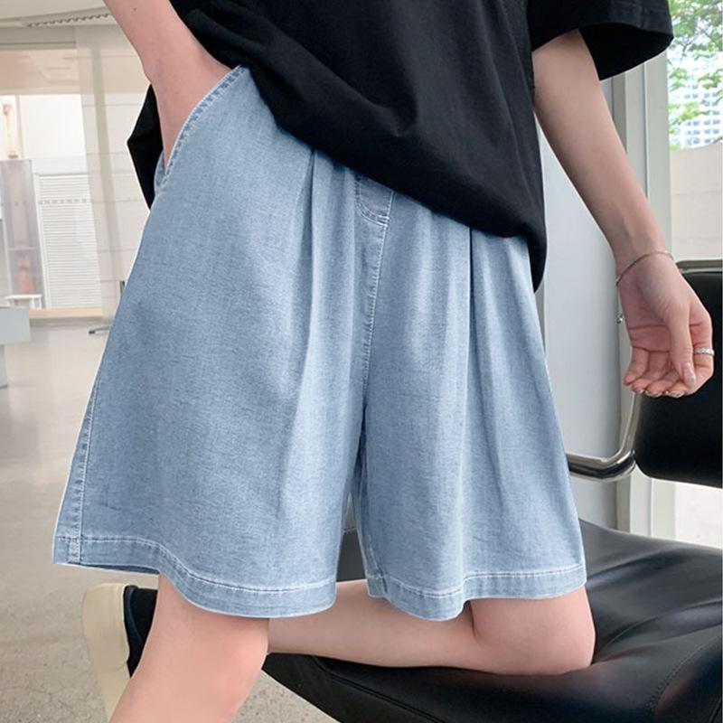 Women s Summer Tencel Denim Maternity Shorts - Petite Wide-Leg Mid-Length Pants L