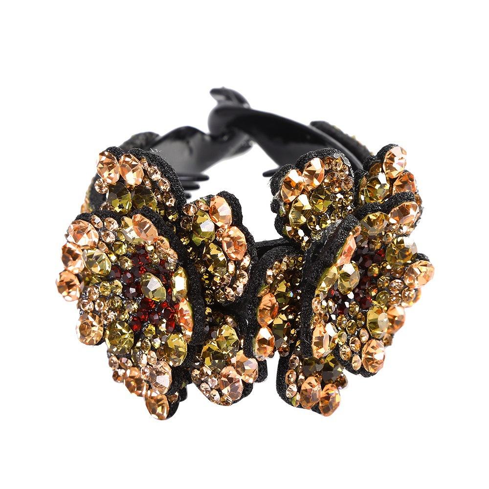 Women's Vintage Bun Maker Hair Clip Rhinestone Flower Ponytail Buckle Elegant Round Chignon Headpiece for Weddings and Parties