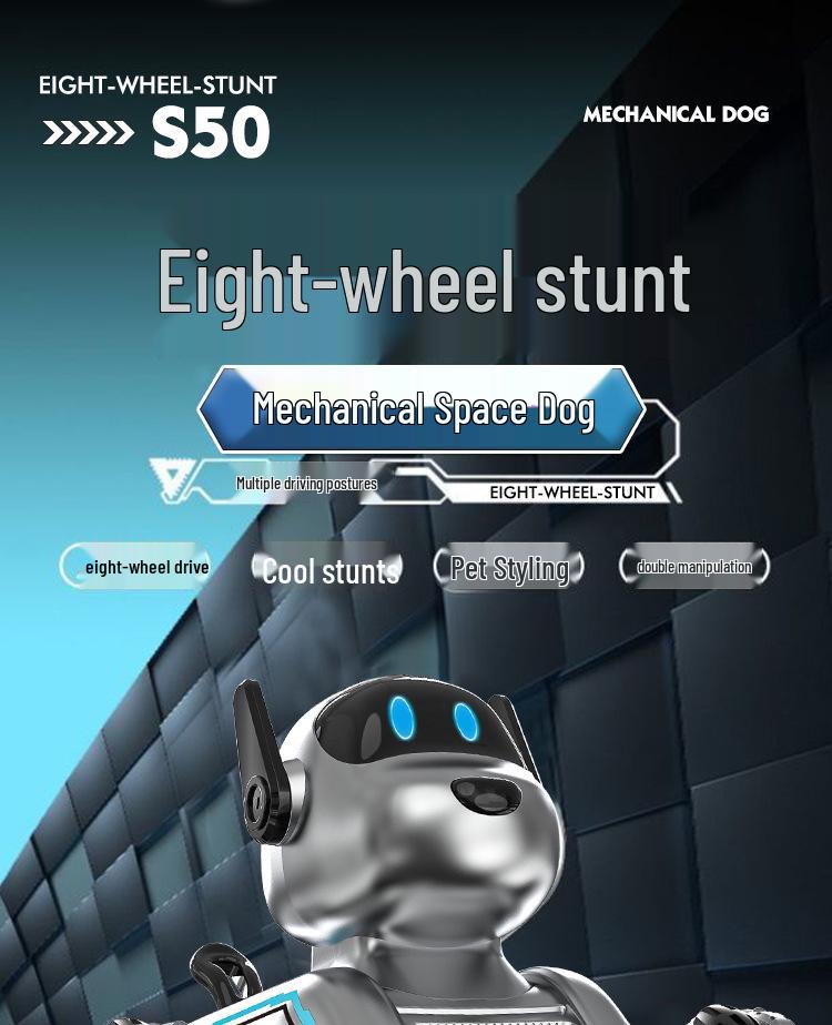 Eight-Wheel Stunt Robot Dog: Gesture-Sensing Remote Control Toy for Kids