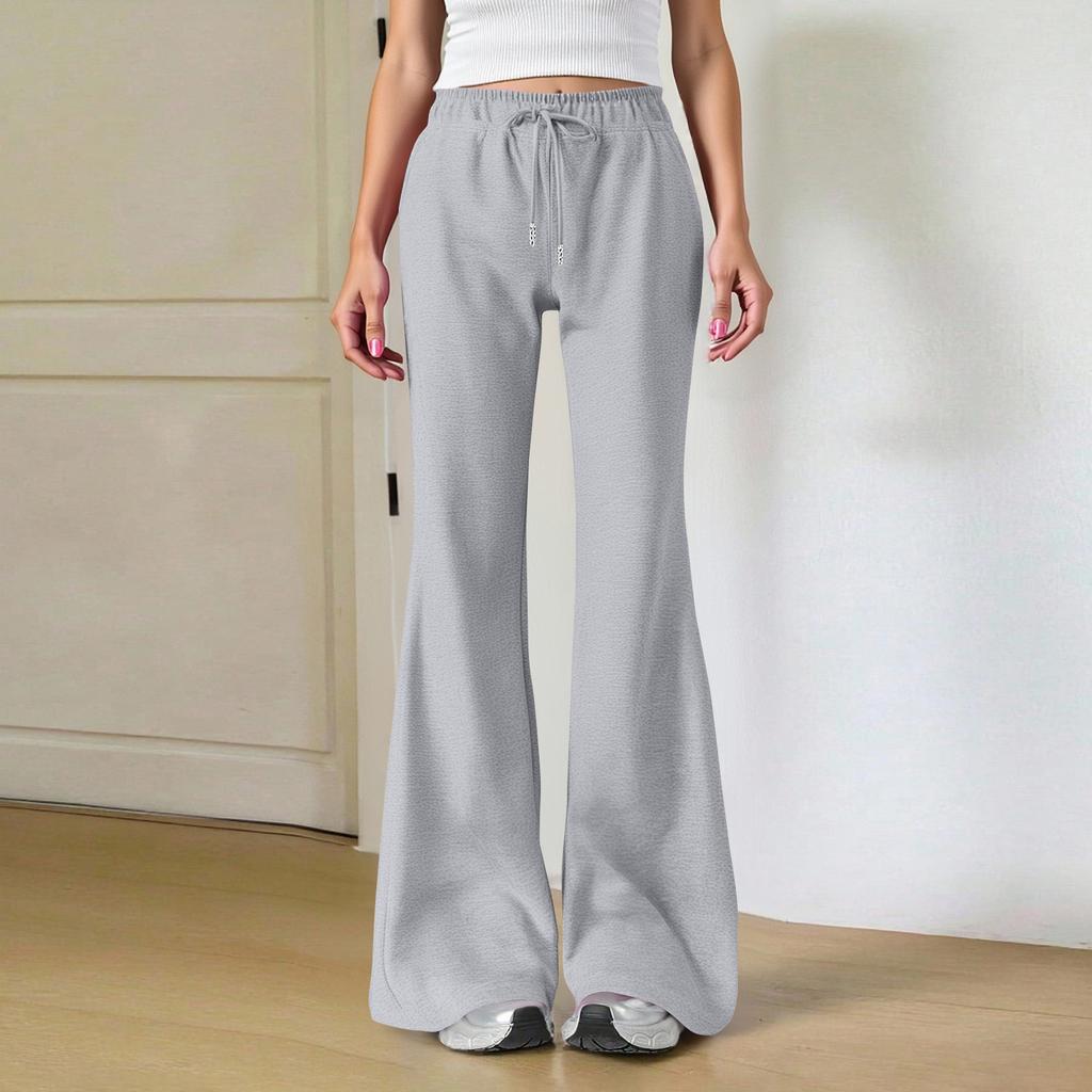 Ladies Fashion Loose Draw String Waist Solid Color Cargo Pants Leisure Flares