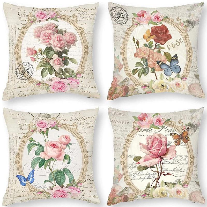 Retro American Plant Floral Print Linen Pillow Case Living Room Sofa Car Pillow Cushion