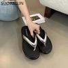 Fashion SUOJIALUN 2024 Summer New Brand Women Slipper Fashion Low Weadge Heel Dress Sandal Shoes Open Toe Slip On Outdoor Dress Slides