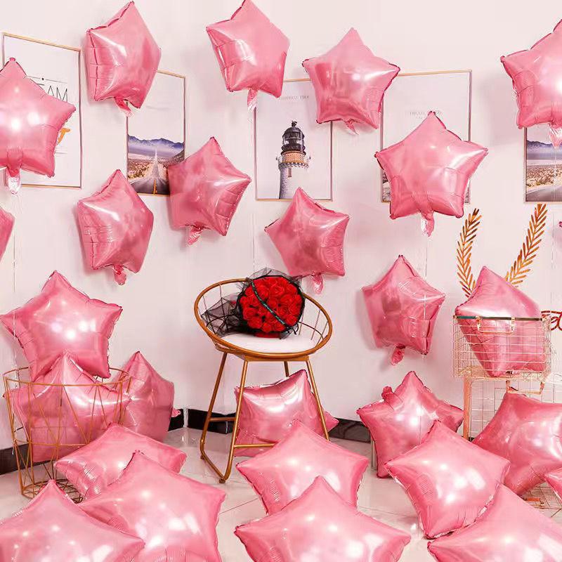 18-Inch Light Plate Monochrome Five-Pointed Star Aluminum Film Balloon, Festival Party Birthday Decoration Arrangement Star Aluminum Foil Balloon