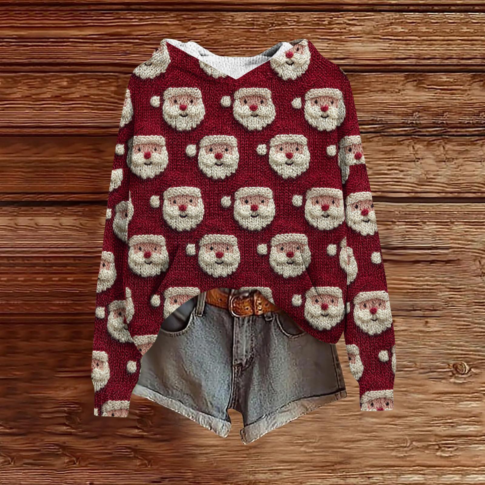 

Женский модный повседневный трикотажный худи с длинным рукавом и рождественским принтом L