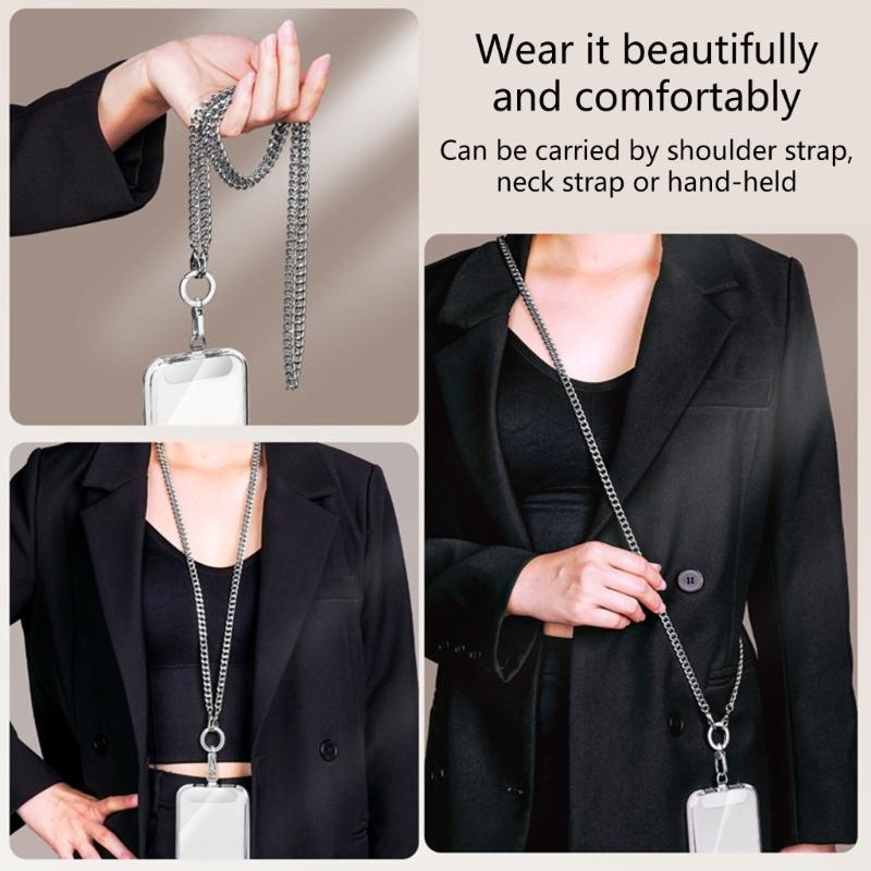 Metal Phone Lanyard Crossbody Chain With 360 Degree Rotating Clip And 120cm Adjustable Strap For Handsfree Carrying