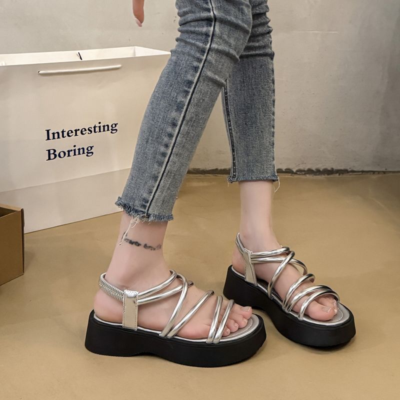 Fairy Roman sandals female 2025 summer new student fairy soft sole one word thick sole with skirt sandals
