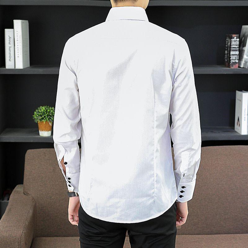 Spring Autumn Men's Executive Shirt Korean Fit, Permanent Press Formal Office Wear, Breathable Thin Long Sleeve Business Casual