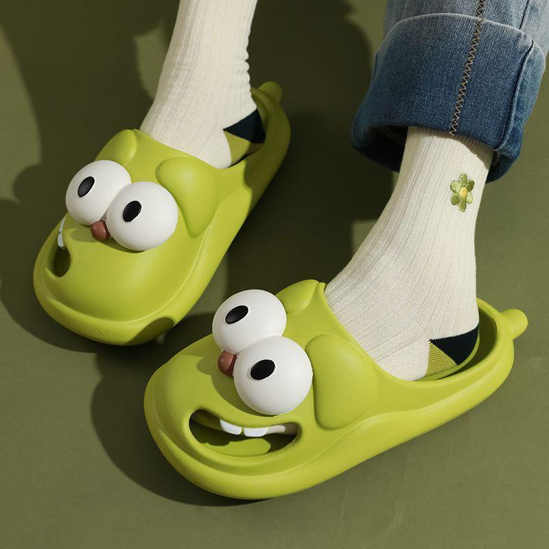

Cartoon big-eyed dog slippers women s summer home indoor non-slip cartoon toe hole shoes thick-soled-stepping slippers 36/37