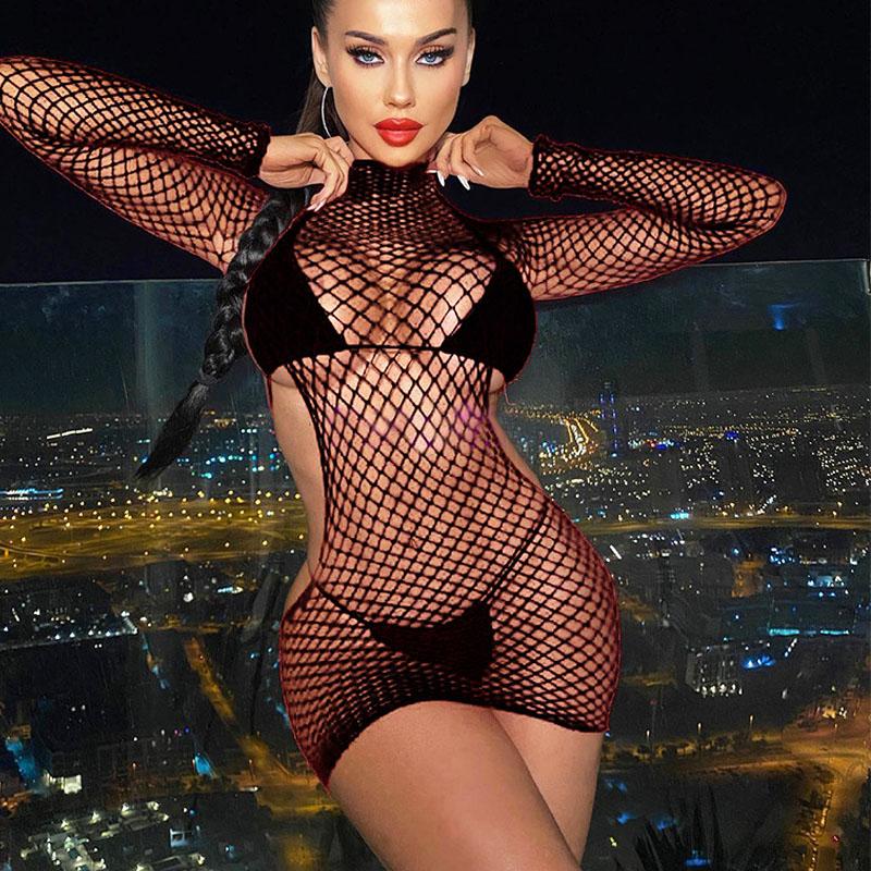 Hot Sexy Lingerie Woman Mesh Bikinis Fishnet Dress Lace Underwear Porn Costume See-through Bodystockings Erotic Night Sex Set