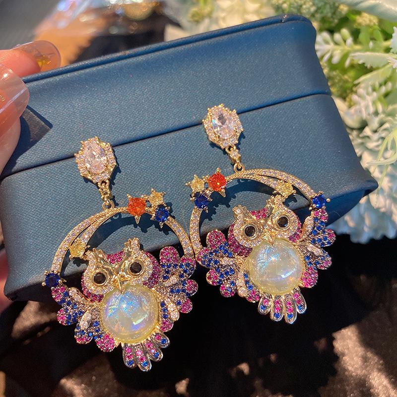 Owl Colored Beads Earrings Cute Animal Fashion Micro Stud Earrings Female