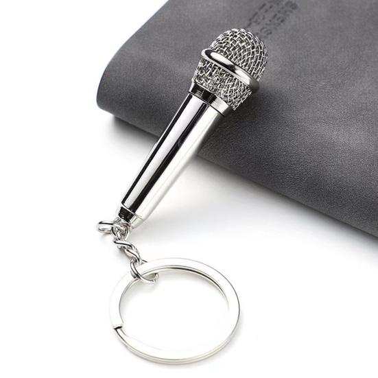 Keychain Pendant Mini Simulation Microphone Pendant Metal Key Holder Car Key Accessories Music Lover Gift