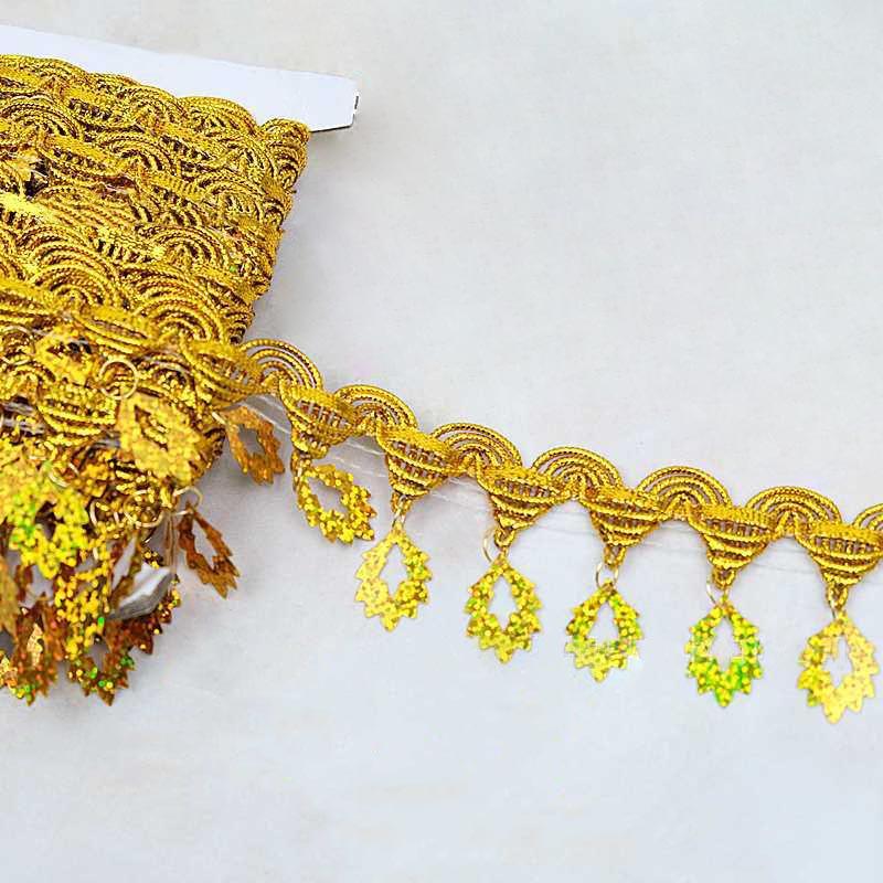 Pagoda Hanging Maple Leaf Sequins Trimming Braided Gold Silver Diy Performance Costume Decorative Sewing Textile Gold Lace Trims