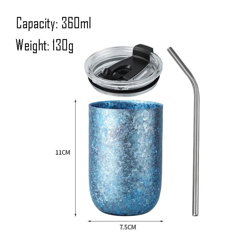 260/360ML Eggshell Beer Mug With Lid And Stainless Steel Straw,Double Layer Pure Titanium,Insulated,Crystal U-shaped Water Cup