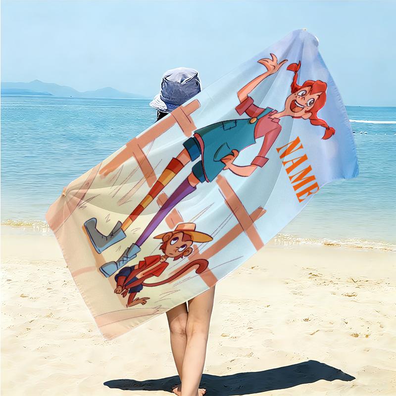 Personalized Pippi Horse Adventure Beach Towel Microfiber Beach Towel Thin Absorbent for Beach Swimming Yoga Bath Sports. 0910253
