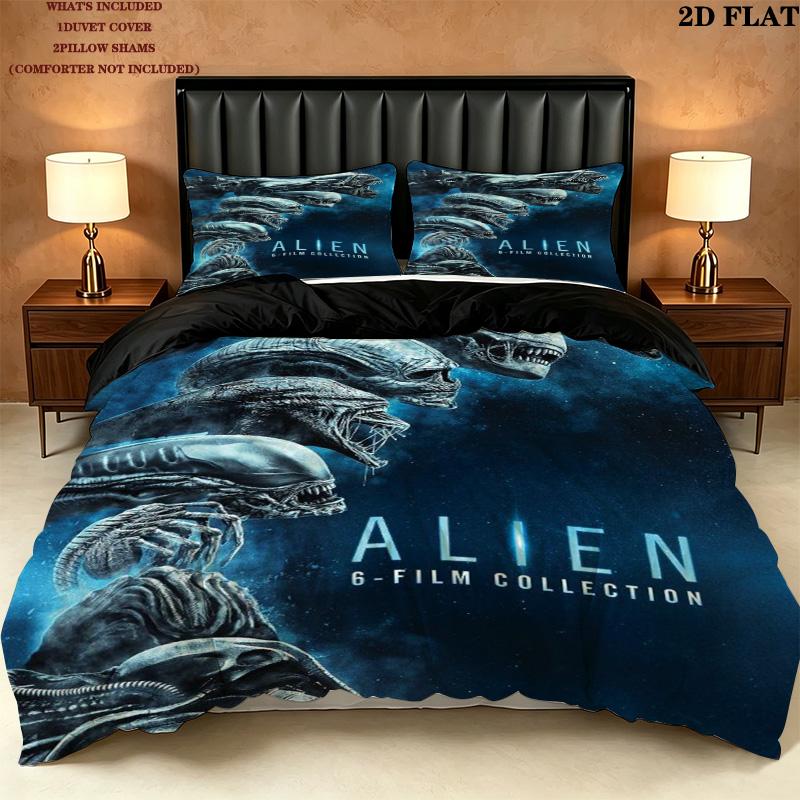 Alien Pattern Bedding Quilt Set Quilt Cover Pillowcase Home Birthday Gift(1 * duvet cover + 2 * pillowcase, without core)