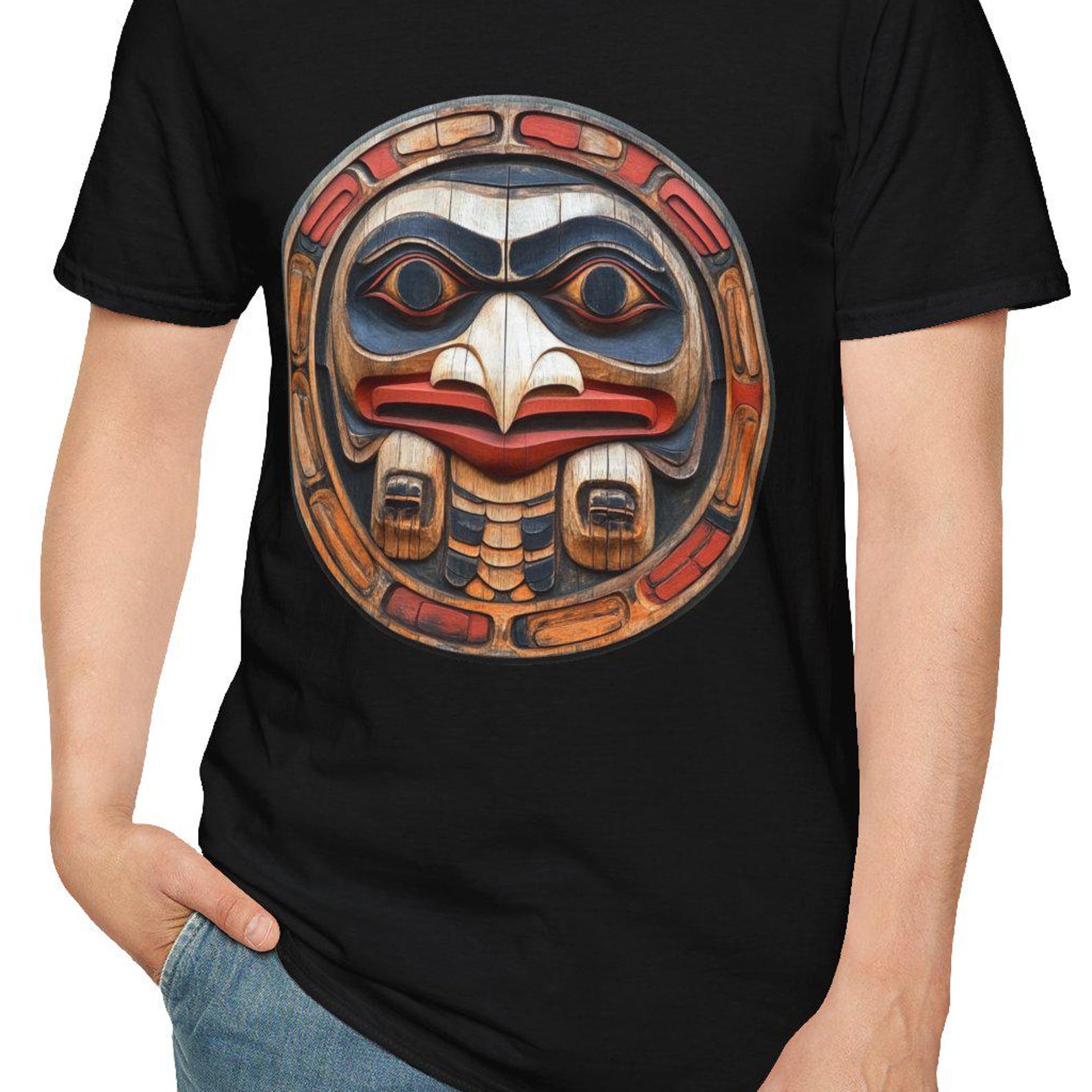 Northwest Tribal Art Totem Pole T-Shirt Indigenous Art Softstyle Tee Eco Friendly Unisex Shirt Boho Native American Design Gift for Him Her L