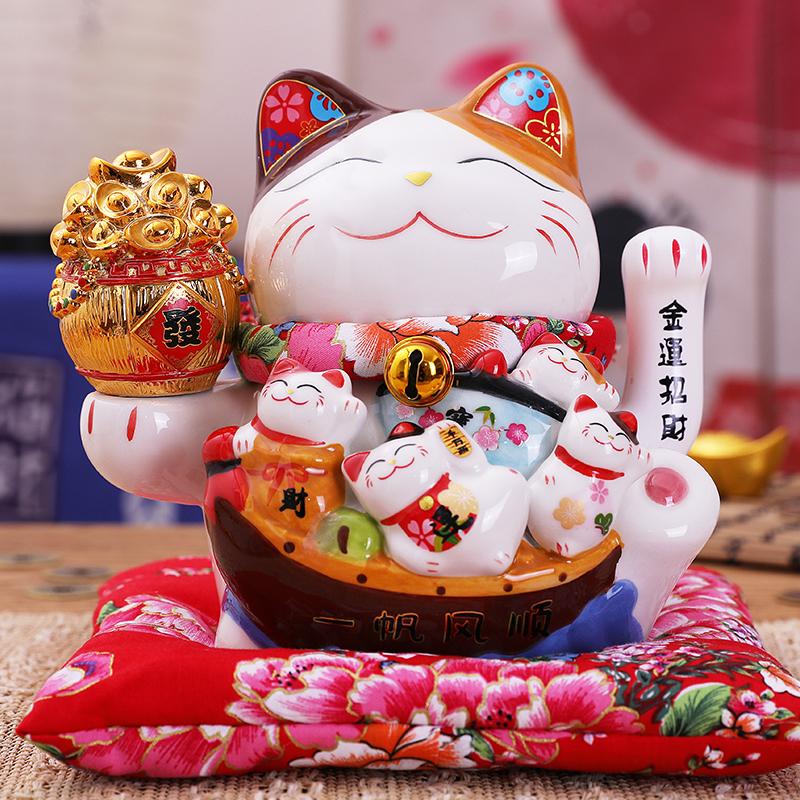 7,5 Zoll Keramik zuwinkende Katze Maneki Neko Ornament Feng Shui Dekoration Schaukel Glückliche Katze