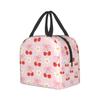 Cherry bow flowers Lunch Bag Waterproof Insulated Canvas Cooler Bag Thermal Cold Food Picnic Travel Tote for Women Children